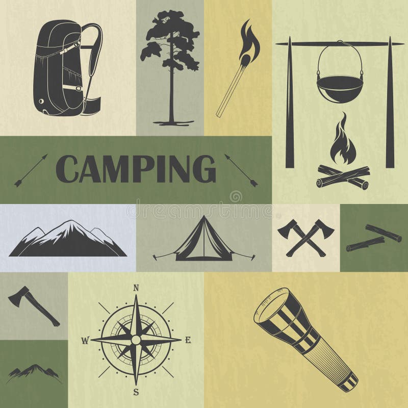 Retro camping icons set vector illustration Retro camping icons set vector illustration
