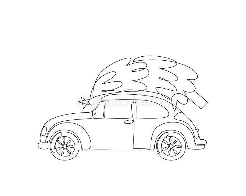 Retro Car Drawing Isolated on White Background. Cute Cartoon Car One Line  Art Illustration Stock Vector - Illustration of draw, contour: 233505658