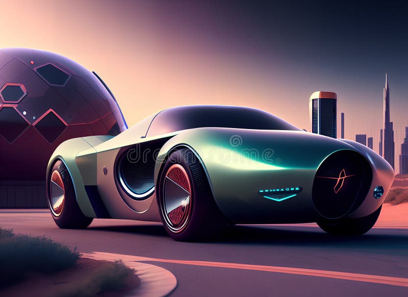 Retro Car Futurism Concept Illustration. Ai Generated Image Stock