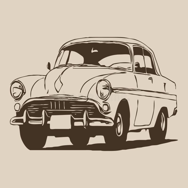 Retro Car Silhouette. Line Art. for Use on Logos, Icons, Covers
