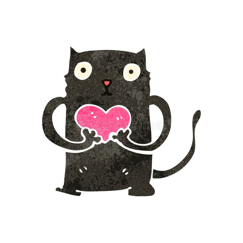 retro cartoon black cat with love heart