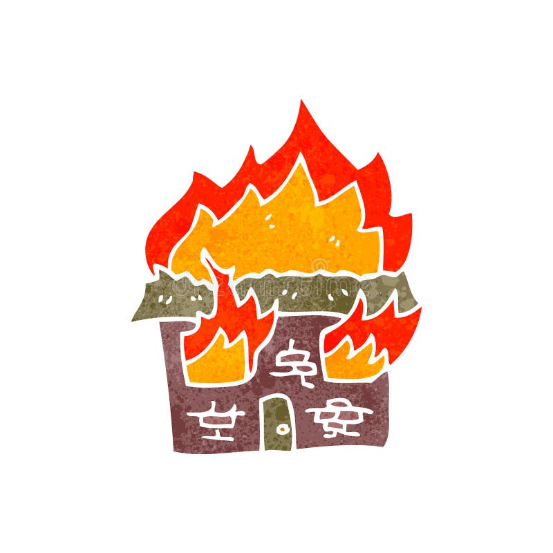 retro cartoon burning house symbol