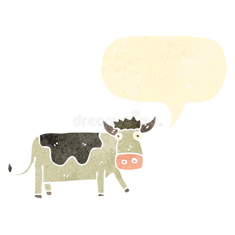 retro cartoon cow with speech bubble