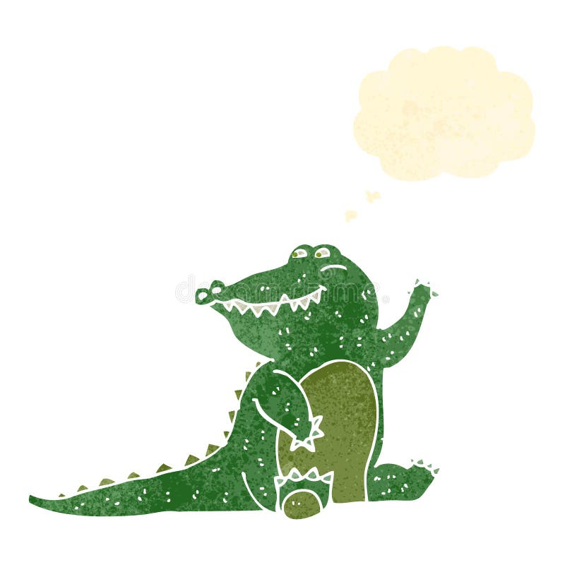 retro cartoon crocodile with thought bubble