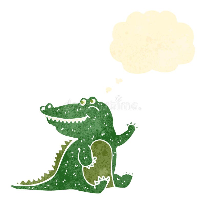 retro cartoon crocodile with thought bubble