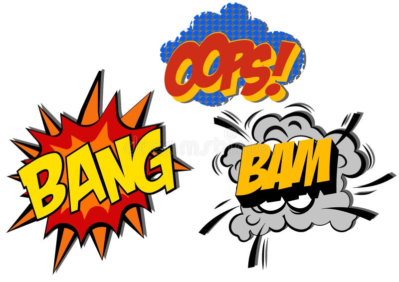 Retro cartoon explosion pop art comic set. Vector