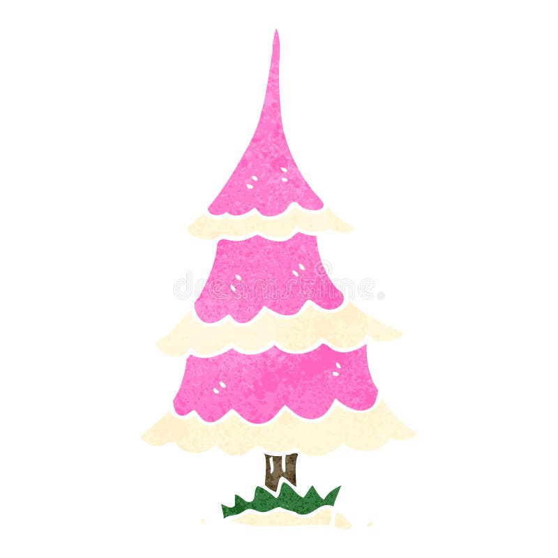 Retro Cartoon,pink Christmas Tree, Stock Vector Illustration of tree