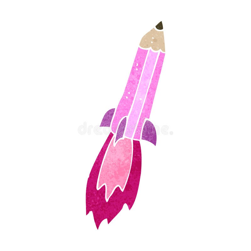 retro cartoon pink pencil rocket