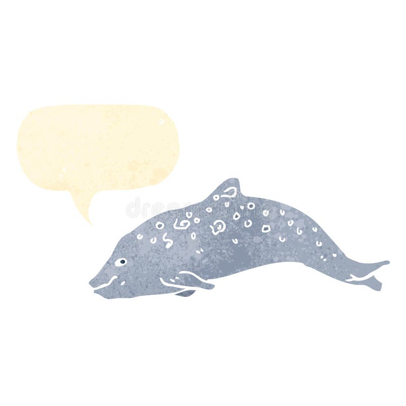 retro cartoon porpoise with speech bubble