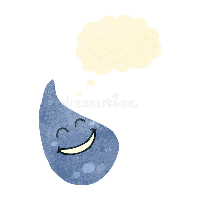 retro cartoon raindrop with thought bubble