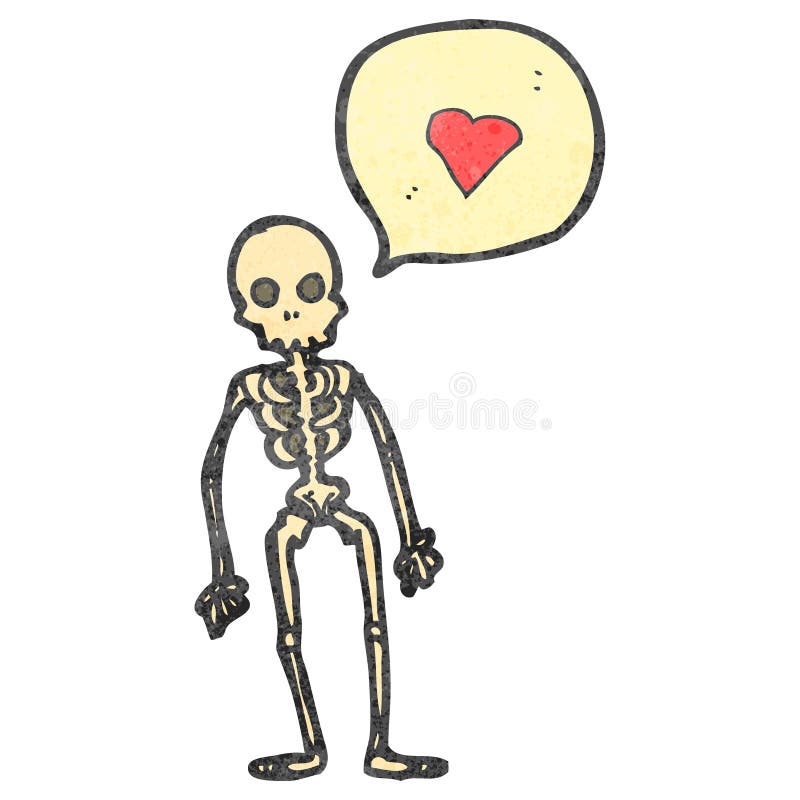 retro cartoon skeleton in love
