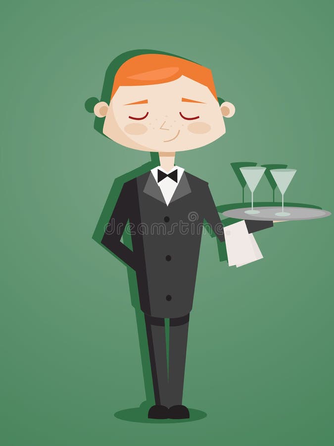 Retro cartoon waiter stock illustration