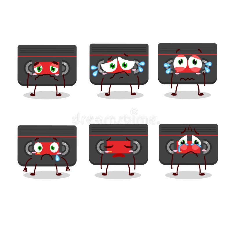 Retro Cassette Cartoon Character with Sad Expression Stock Vector