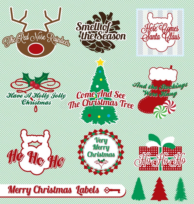 Retro Christmas Labels and Stickers Stock Vector Illustration of mistletoe, badge 27097933