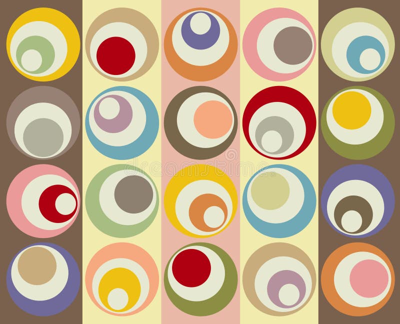 Retro colorful circles in lines collage. Retro colorful circles in lines collage