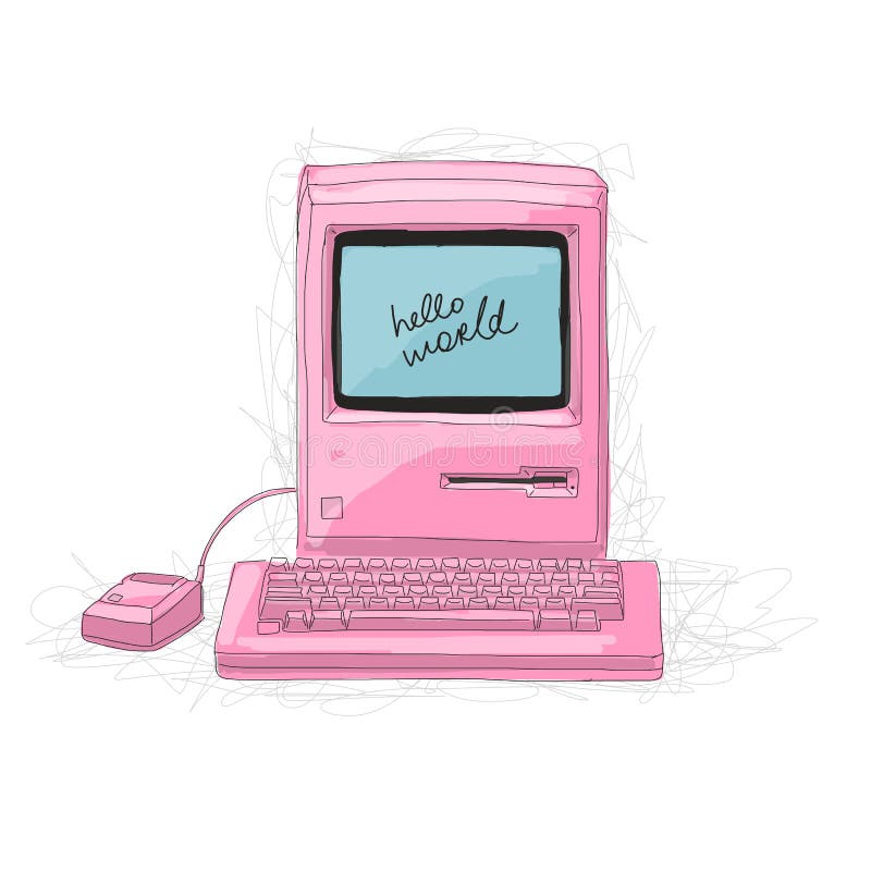 Retro roze computer, schets voor je ontwerp stock illustratie