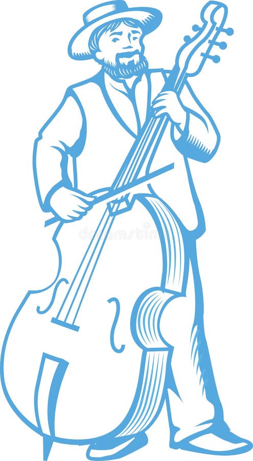 Retro contrabass player cellist. royalty free illustration