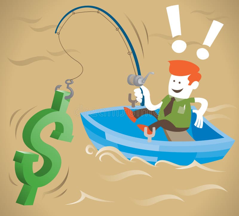 Retro Corporate Guy is fishing for money. stock illustration Retro Corporate Guy is fishing for money. stock illustration
