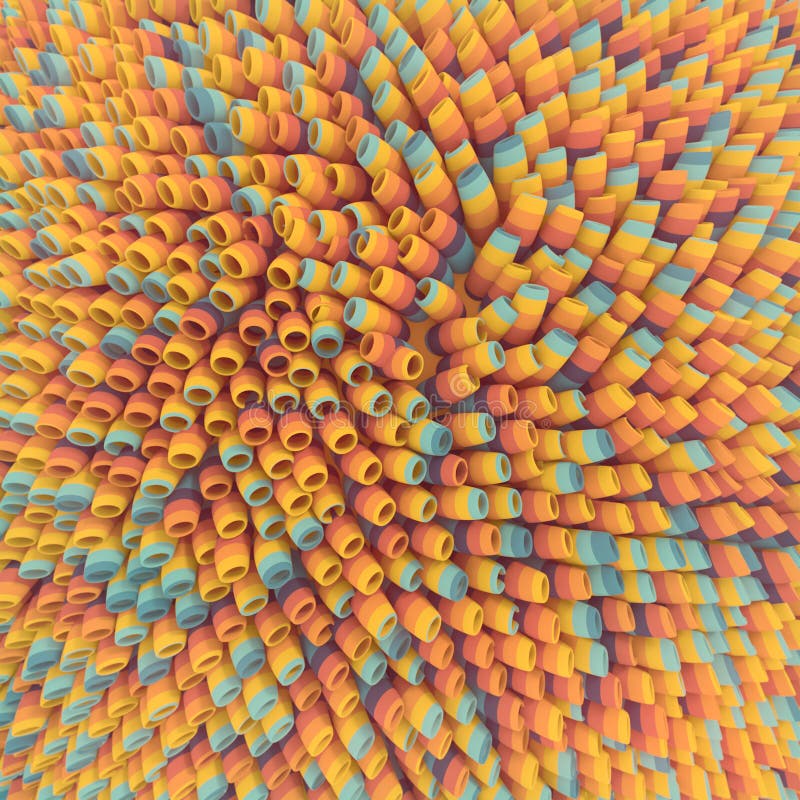 Retro 3d rendering multi colored pattern of randomly arranged round stalks stock illustration