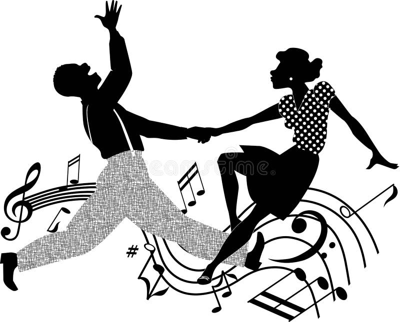 Black and white silhouette vector illustration of an African-American couple dancing. Black and white silhouette vector illustration of an African-American couple dancing