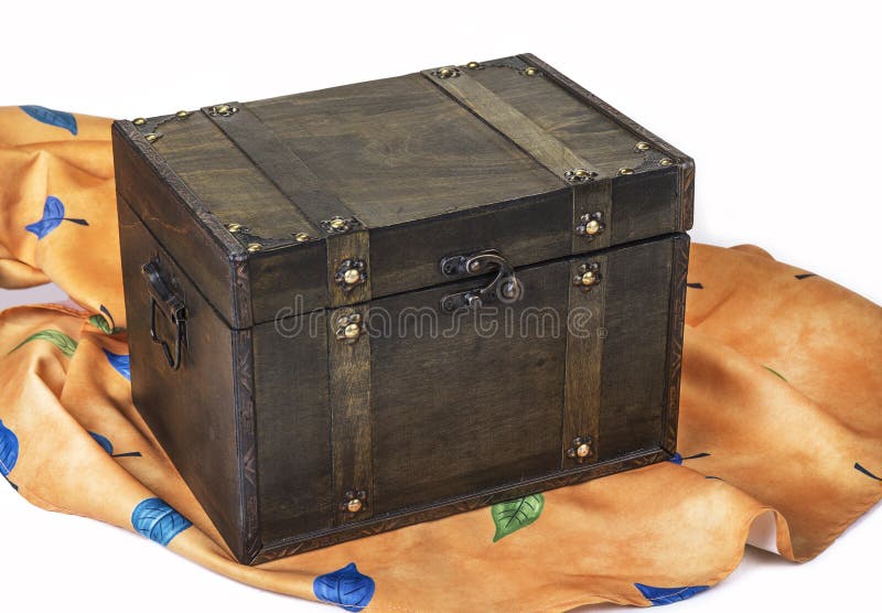 Retro Decorative Treasure Box from Wood. Trunk Chest on White