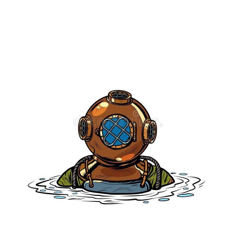 Retro Deep Sea Diver In Metal Helmet. Isolate On White ...