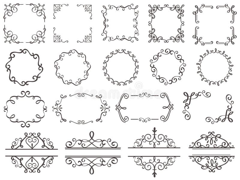 Retro- Dekorationsrahmen Mit Filigran geschmückte Strudelgrenze der Weinlese, eleganter dekorativer Rahmen und aufwändige Teilerk
