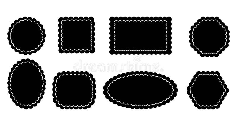 Retro design elements scalloped frames. Scalloped edge rectangle, star, ellipse, circle and square shapes vector illustration