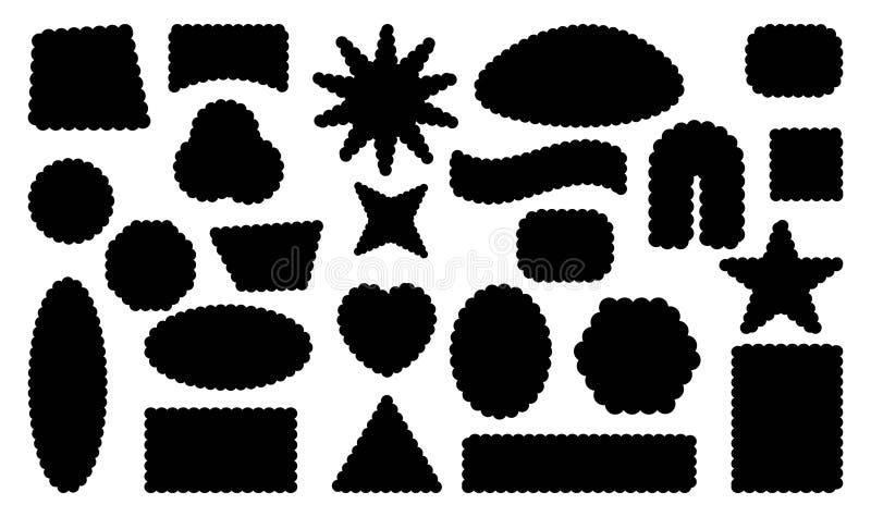 Retro design elements scalloped frames. Scalloped edge rectangle, star, ellipse, circle and square shapes stock illustration