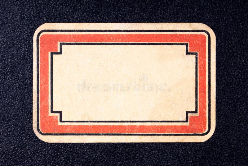 Retro design vintage styled blank rectangle label, red text border. Stylish old empty yellow paper sticker no text copy space stock photos