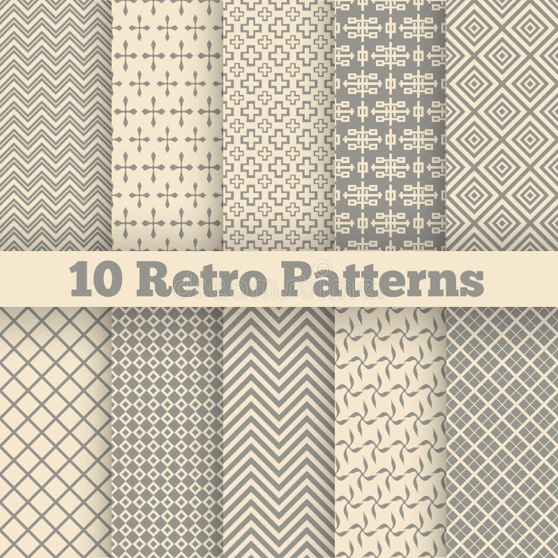 Retro different seamless patterns. Vector