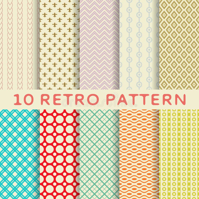 Retro different vector seamless patterns (tiling).