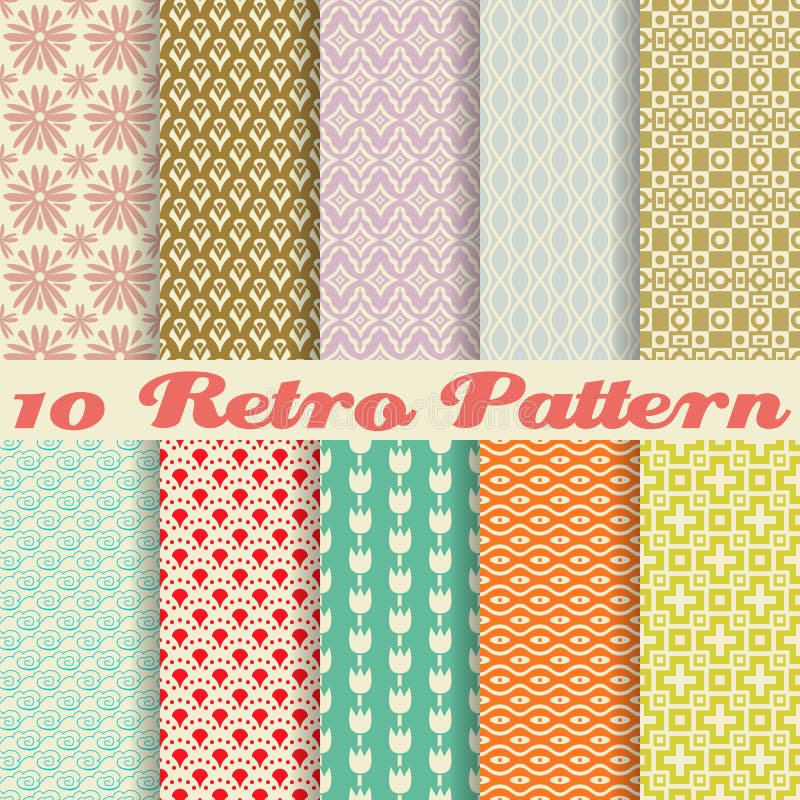 Retro different vector seamless patterns (tiling).