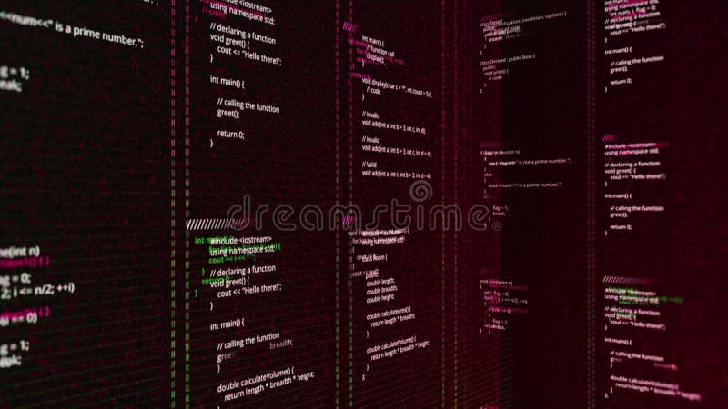 Retro digital background with vertical columns and self written code. Animation. Lines of computer code for the old royalty free illustration