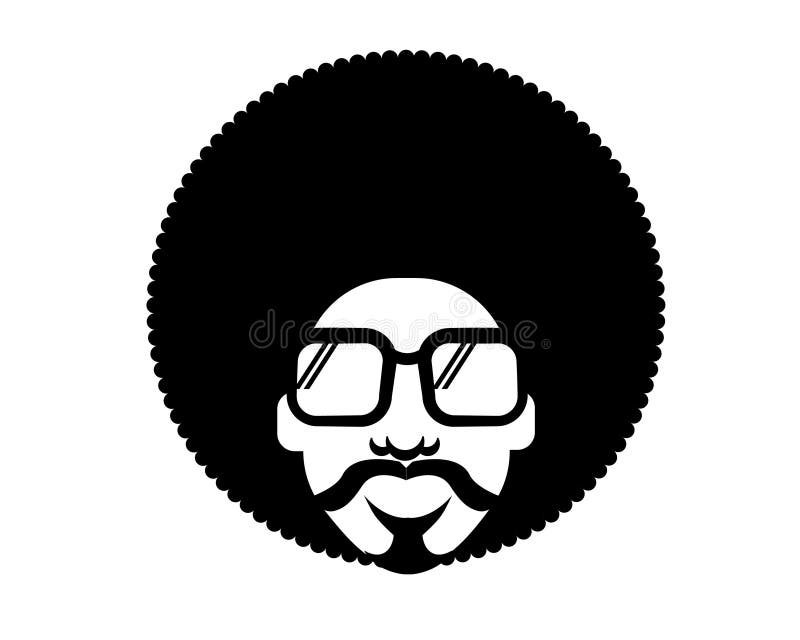 Retro Disco man 70s hairstyle. Vector black silhouette portrait man with retro sunglasses