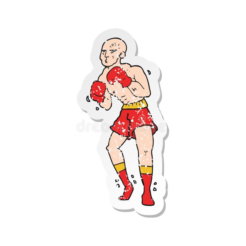 Retro distressed sticker of a cartoon boxer vector illustration