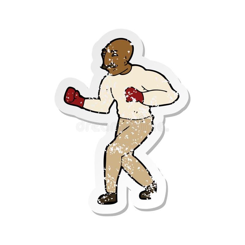 Retro distressed sticker of a cartoon boxer vector illustration