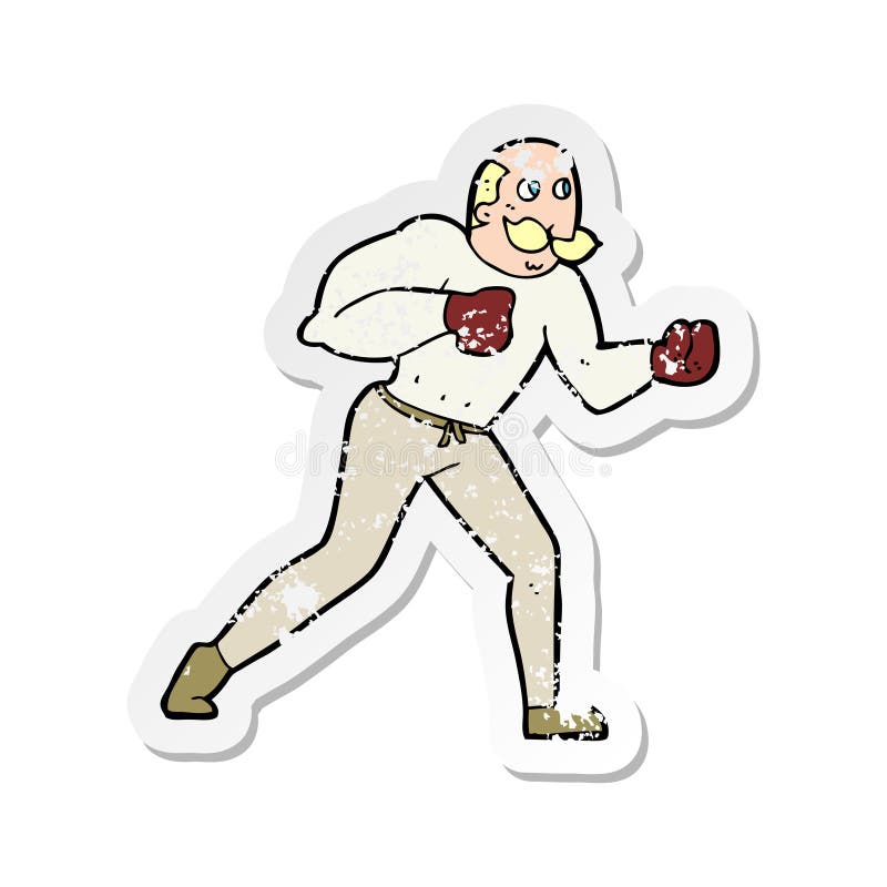 Retro distressed sticker of a cartoon retro boxer man royalty free illustration