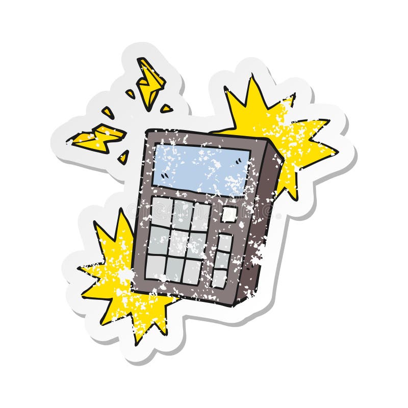 Retro Distressed Sticker of a Cartoon Calculator Stock Vector