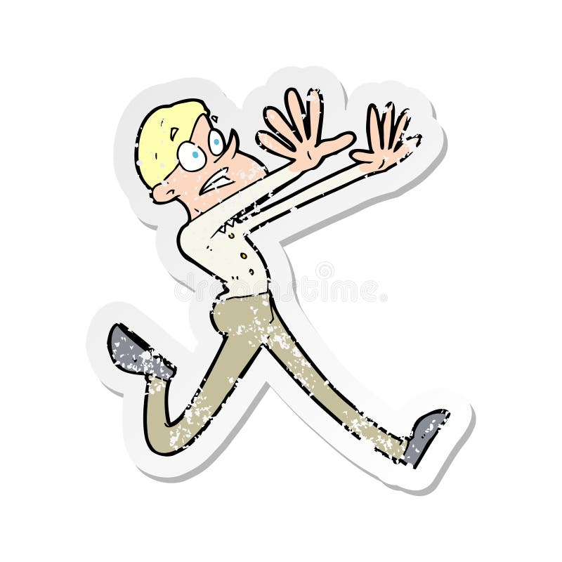 Retro Distressed Sticker of a Cartoon Man Running Away Stock Vector