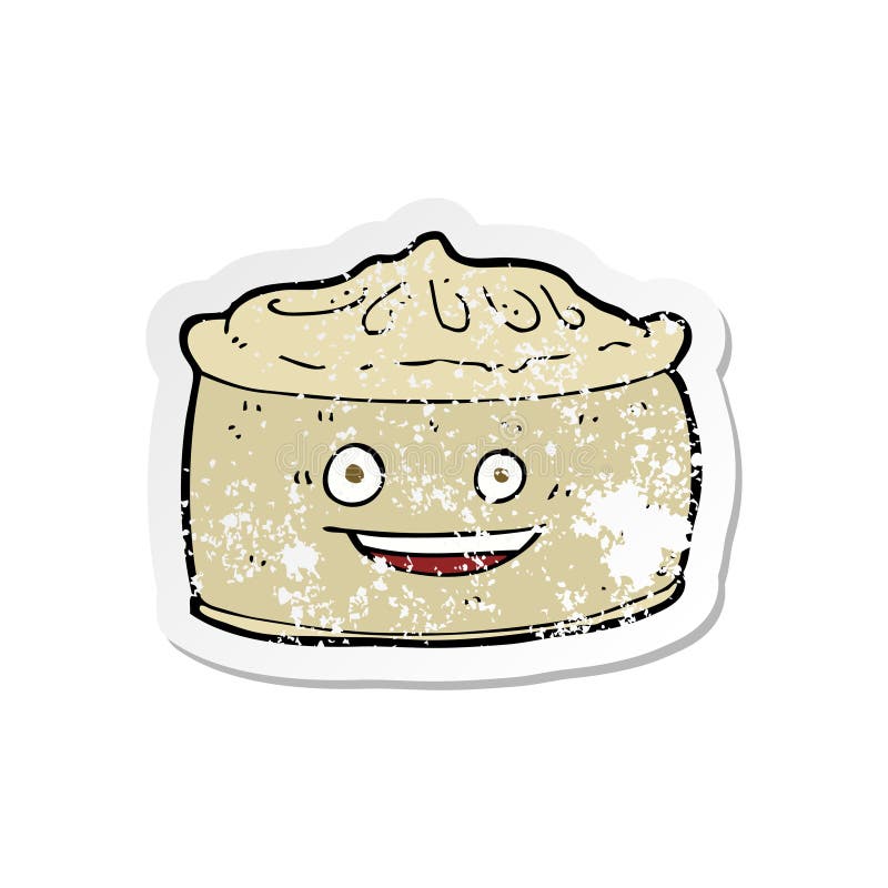 Retro Distressed Sticker of a Cartoon Pie with Face Stock Vector