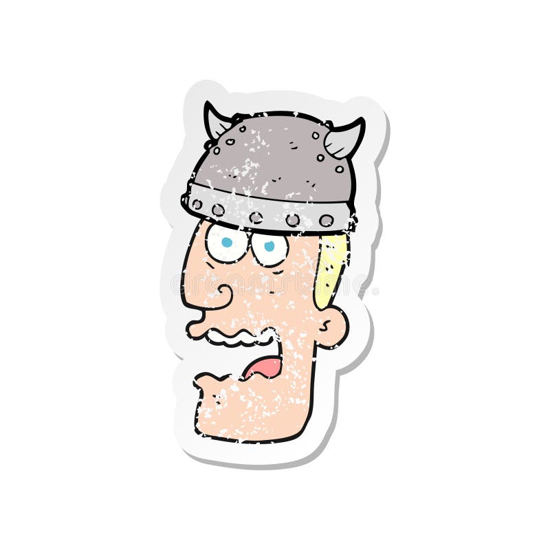 Retro distressed sticker of a cartoon screaming warrior man stock illustration