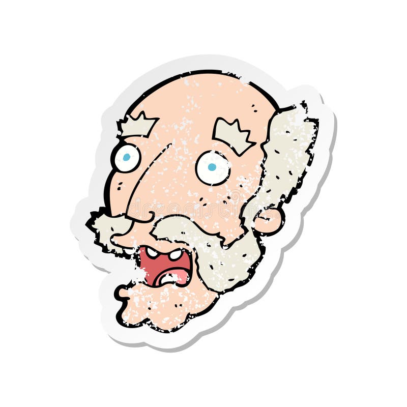 retro distressed sticker of a cartoon shocked old man