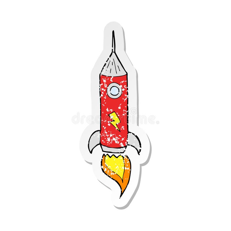 retro distressed sticker of a cartoon space rocket