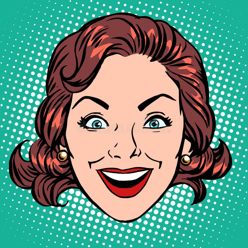 Retro Emoji-de vrouwengezicht van de glimlachvreugde