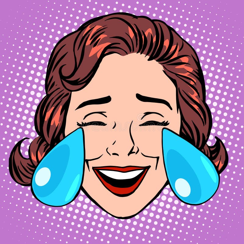 Retro- Emoji-Risse des Freudenfrauengesichtes