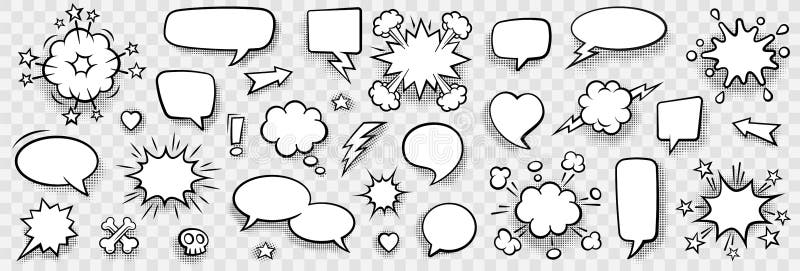 Retro empty comic speech bubbles set with black halftone shadows. royalty free illustration
