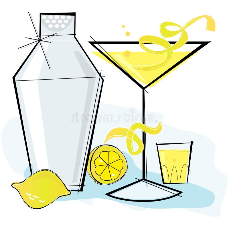 Retro-estilo Lemondrop Martini stock de ilustración Retro-estilo Lemondrop Martini stock de ilustración