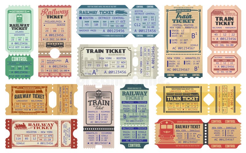 Retro ferroviário bilhetes para a américa