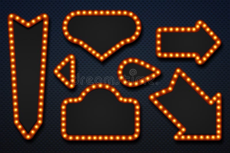 Retro- Festzeltrahmen Glühlampepfeilweinleseschminkspiegelfilmzirkus-Kasinoschild Realistischer Rahmen des Vektors 3D lizenzfreie abbildung Retro- Festzeltrahmen Glühlampepfeilweinleseschminkspiegelfilmzirkus-Kasinoschild Realistischer Rahmen des Vektors 3D lizenzfreie abbildung